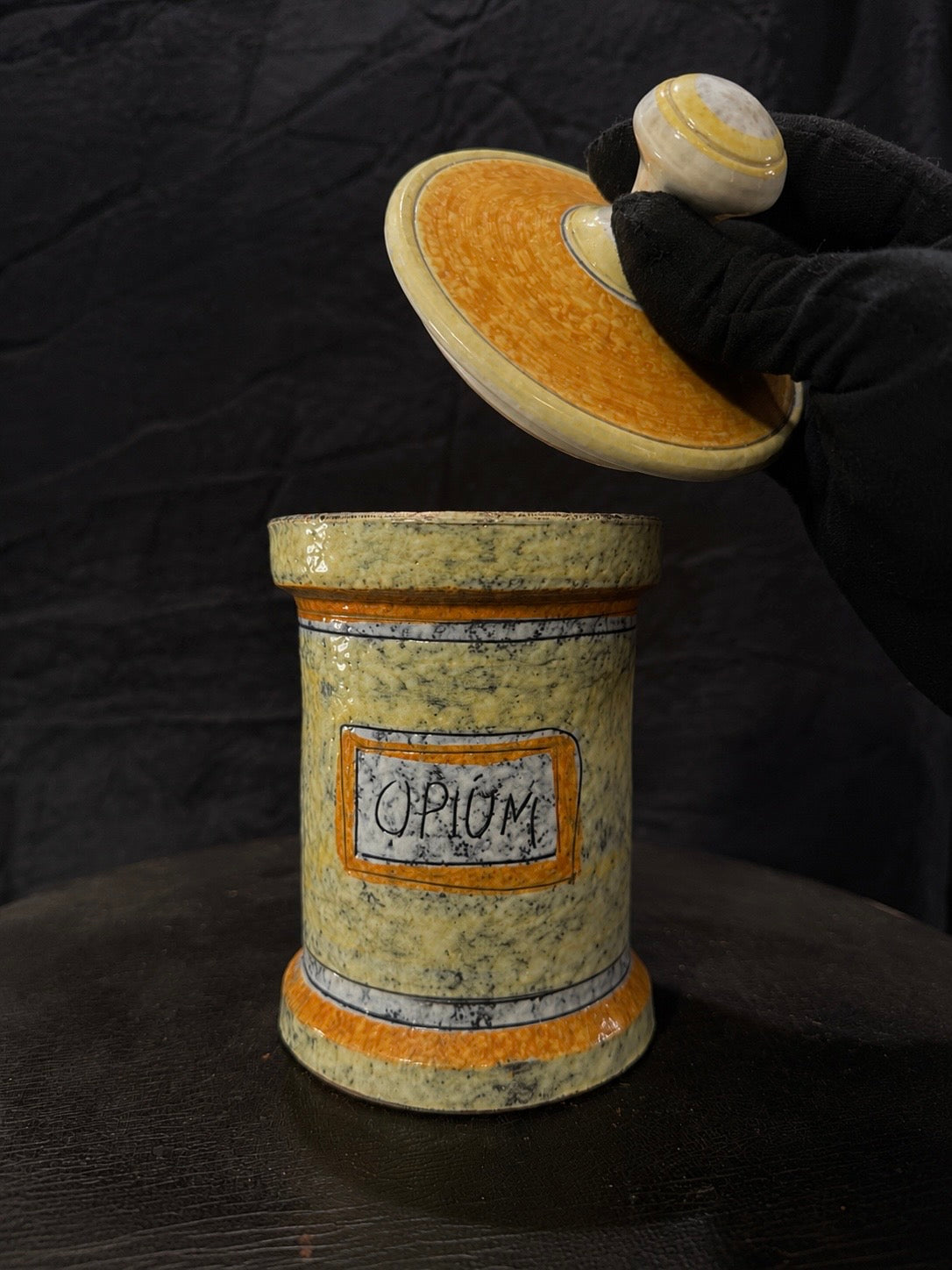 Mid-Century Italian Earthenware Apothecary Jar "Opium"