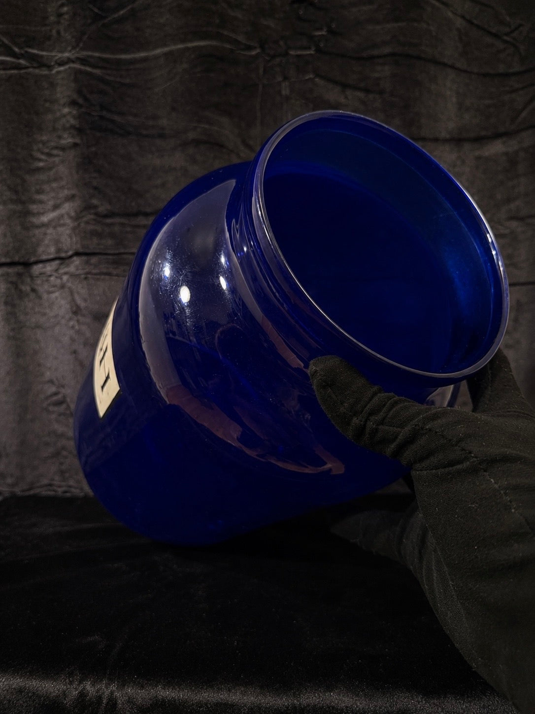 Oversized Cobalt Blue Glass “Hashish” Apothecary Jar