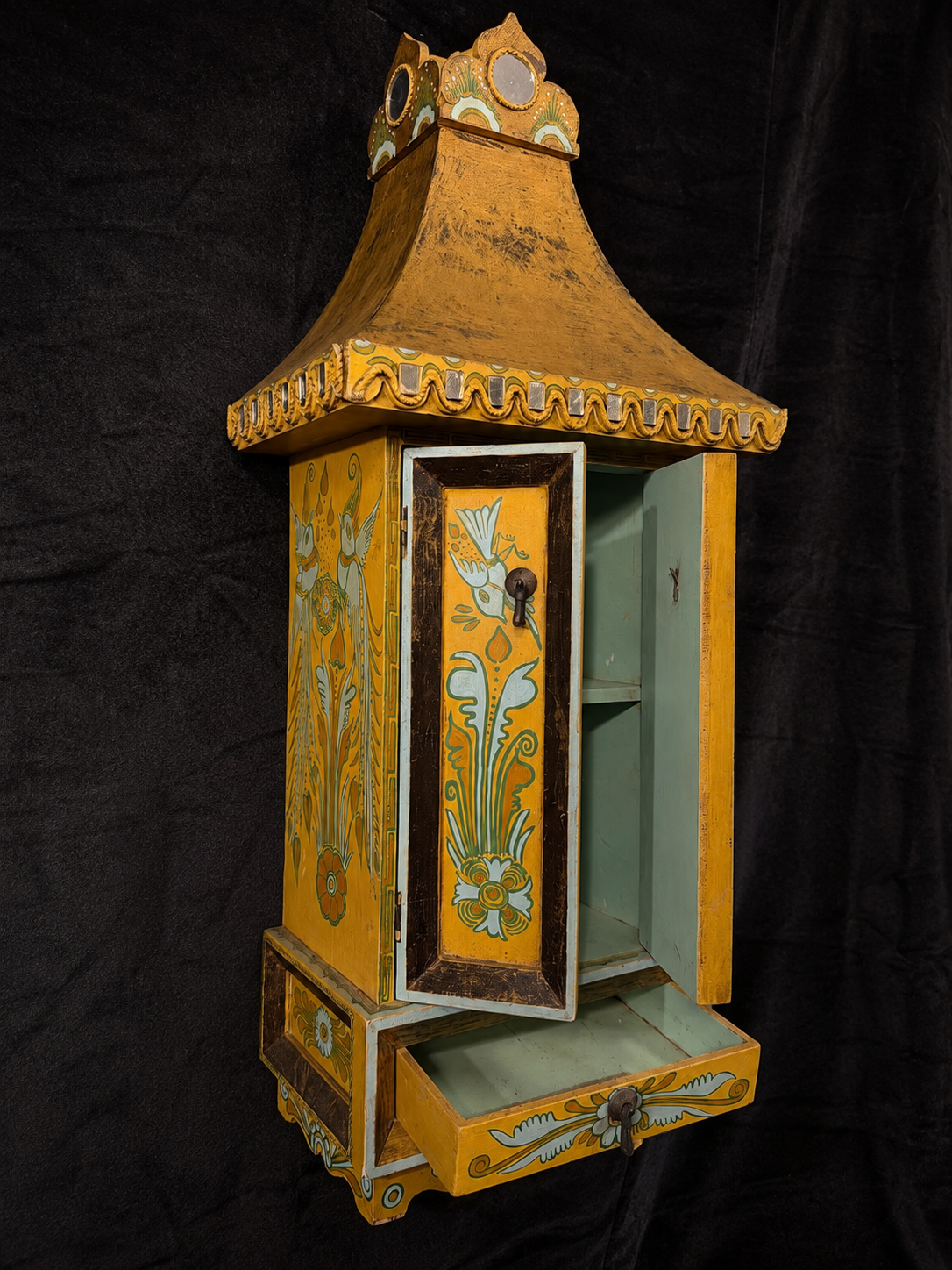 Vintage Mirrored Shrine Wall Cabinet