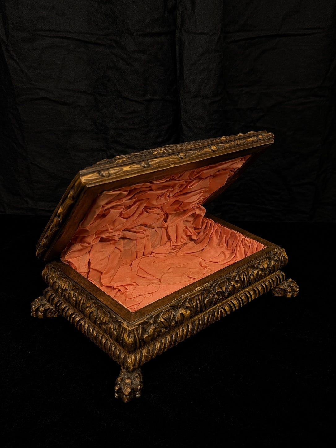 Mid-Century Hungarian Folk Art Casket Box w/ Original Silk Lining