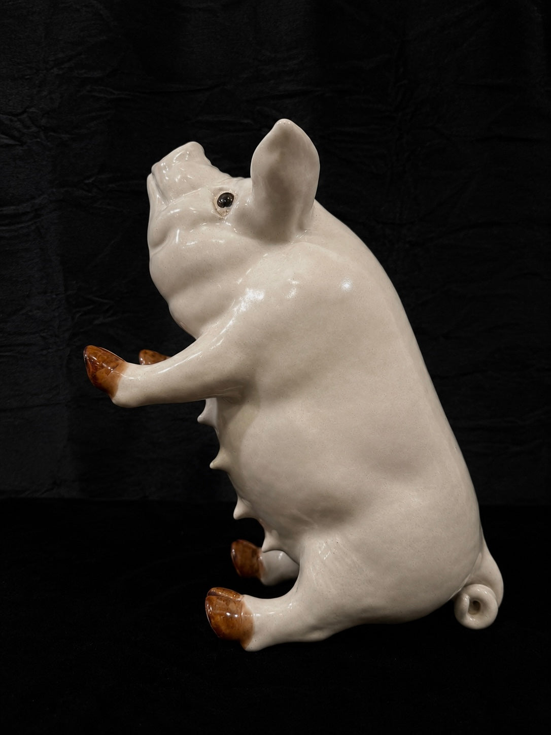 Vintage French Glazed Earthenware Sow w/ Glass Eyes