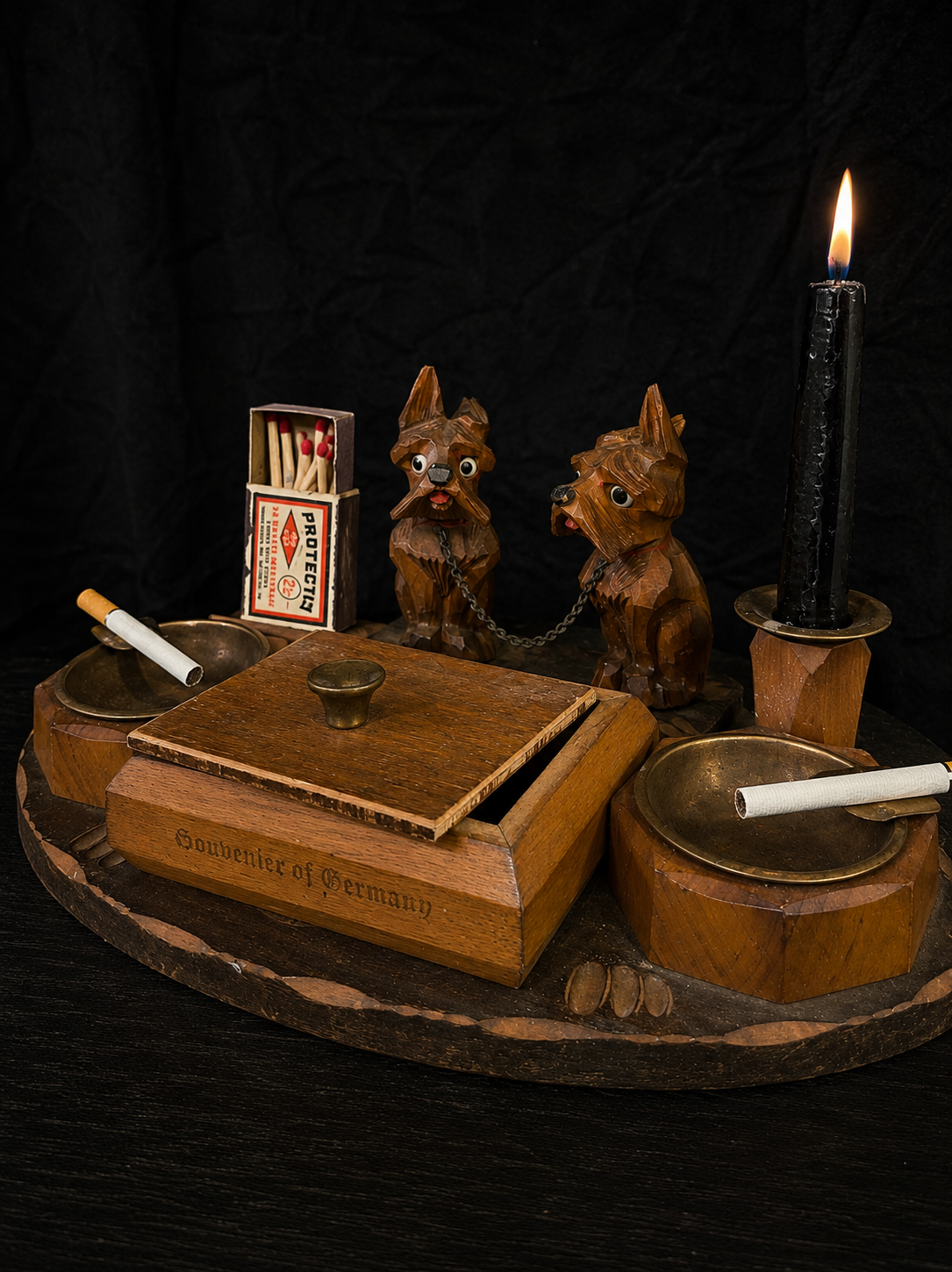 Vintage Folk Art Smoking Companion Set