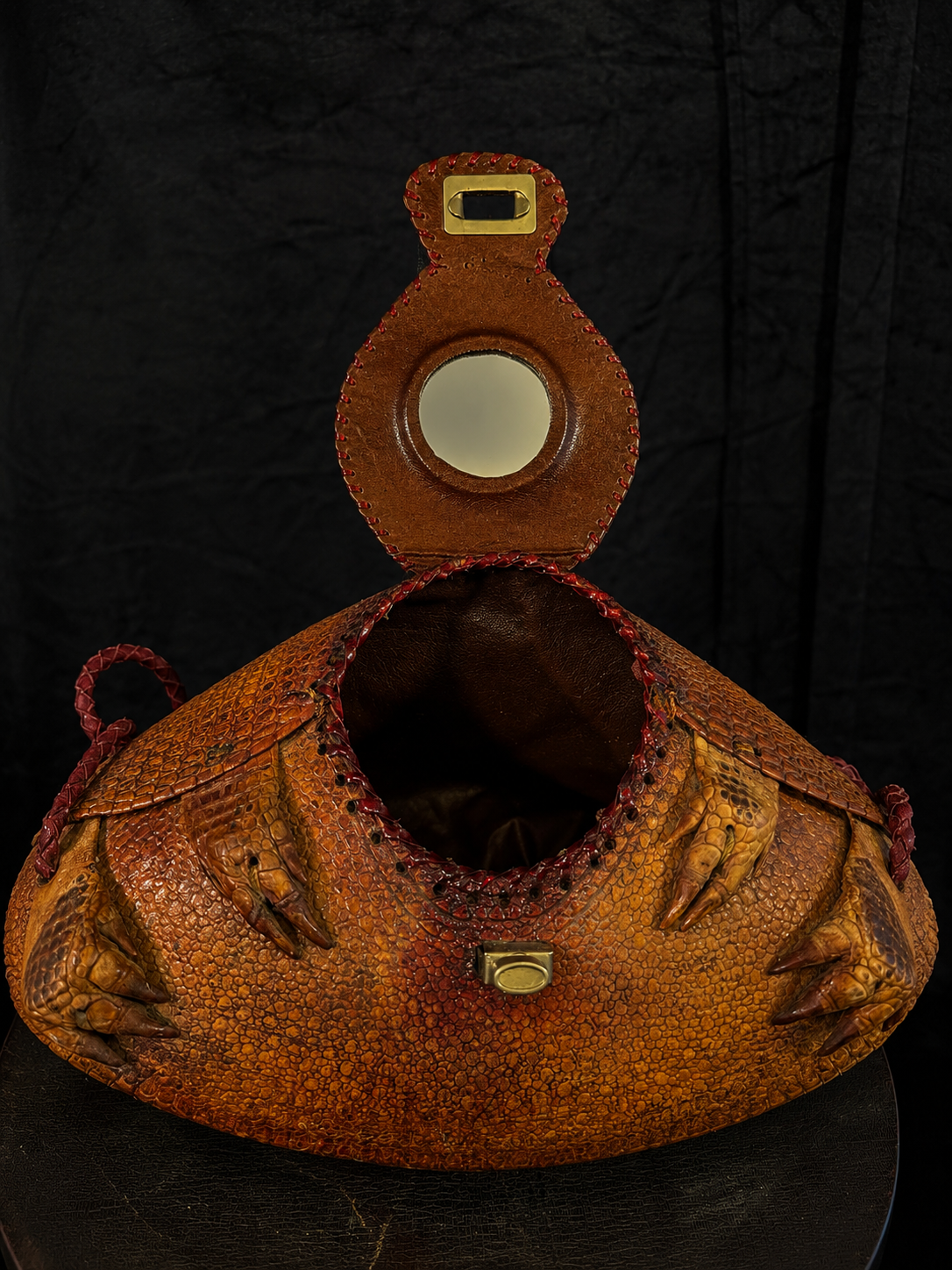 Mid-Century Taxidermy Armadillo Purse w/ Mirror & Braided Strap