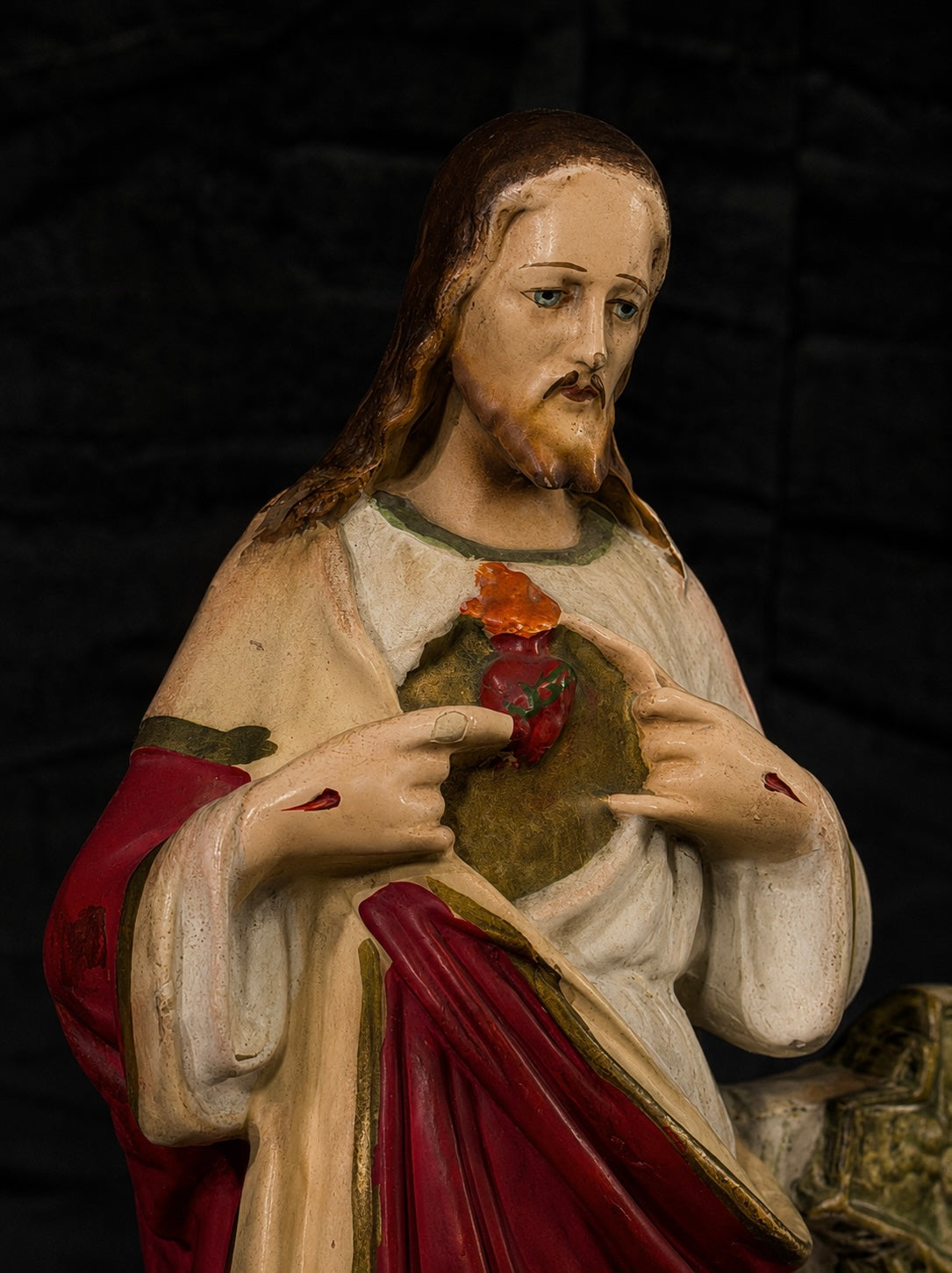 Antique Sacred Heart & Immaculate Heart Holy Water Font