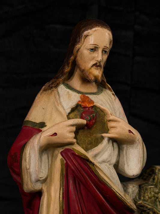 Antique Sacred Heart & Immaculate Heart Holy Water Font