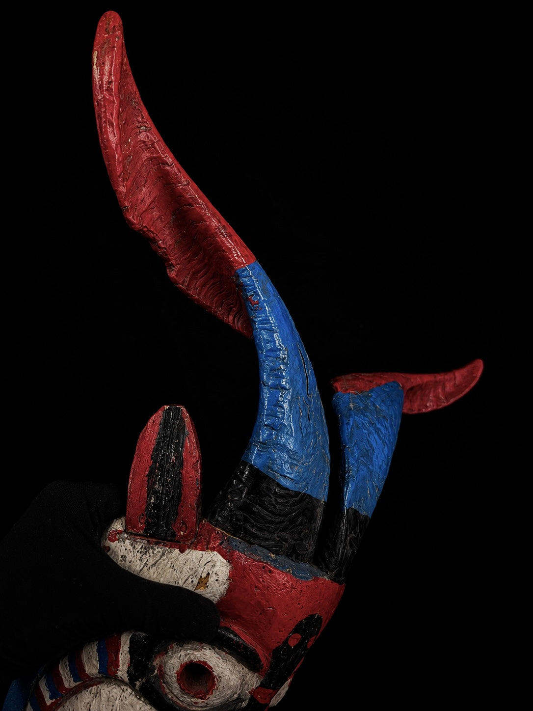 Vintage Mexican Wood 'Diablo' Mask w/ Real Horns
