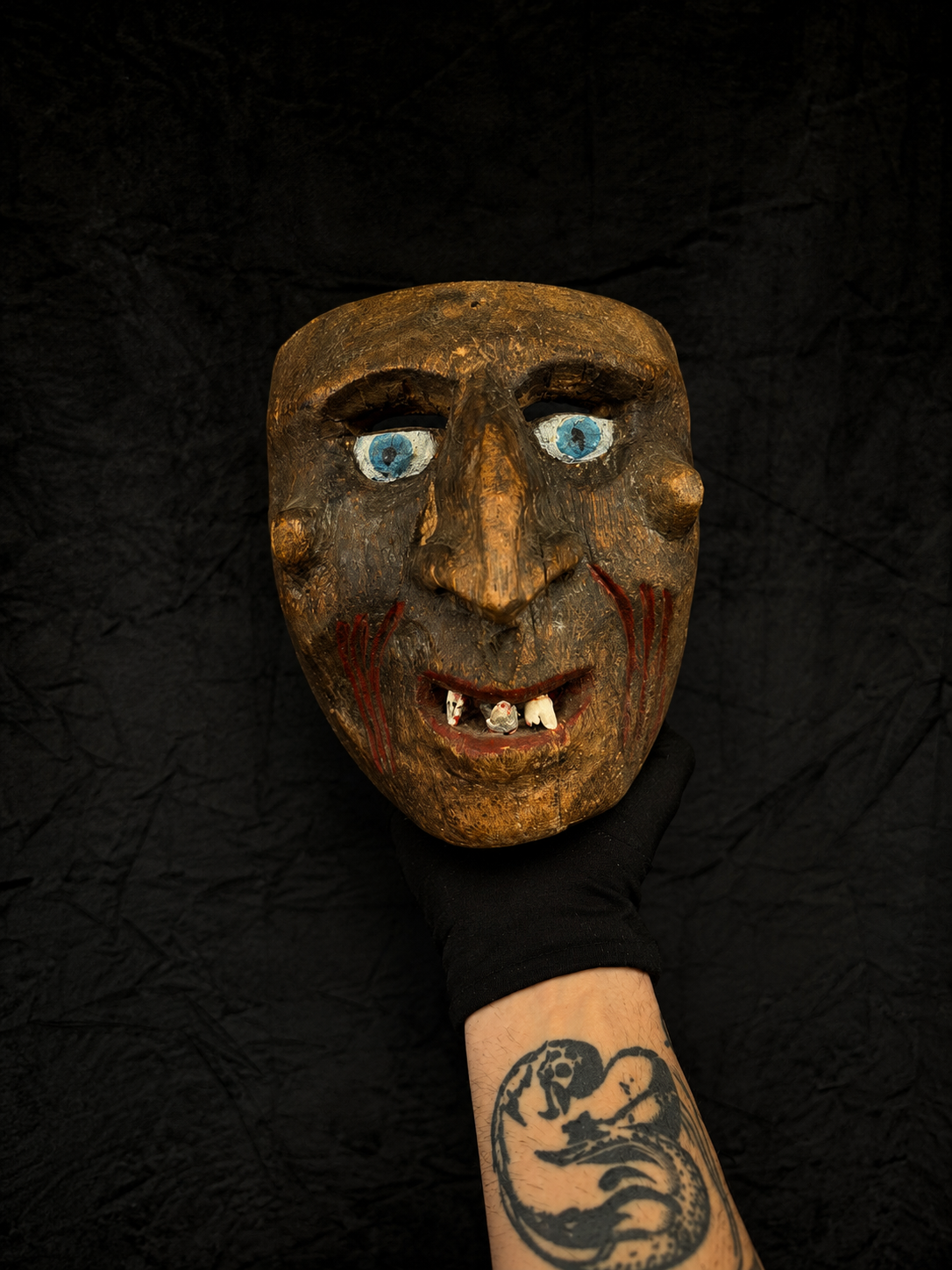 Antique Folk Witch Mask W/ Animal Teeth