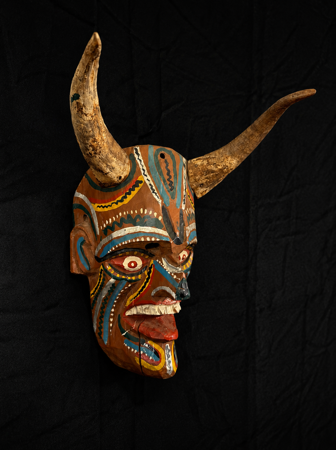Mid-Century Mexican Diablo Mask w/ Real Goat Horns