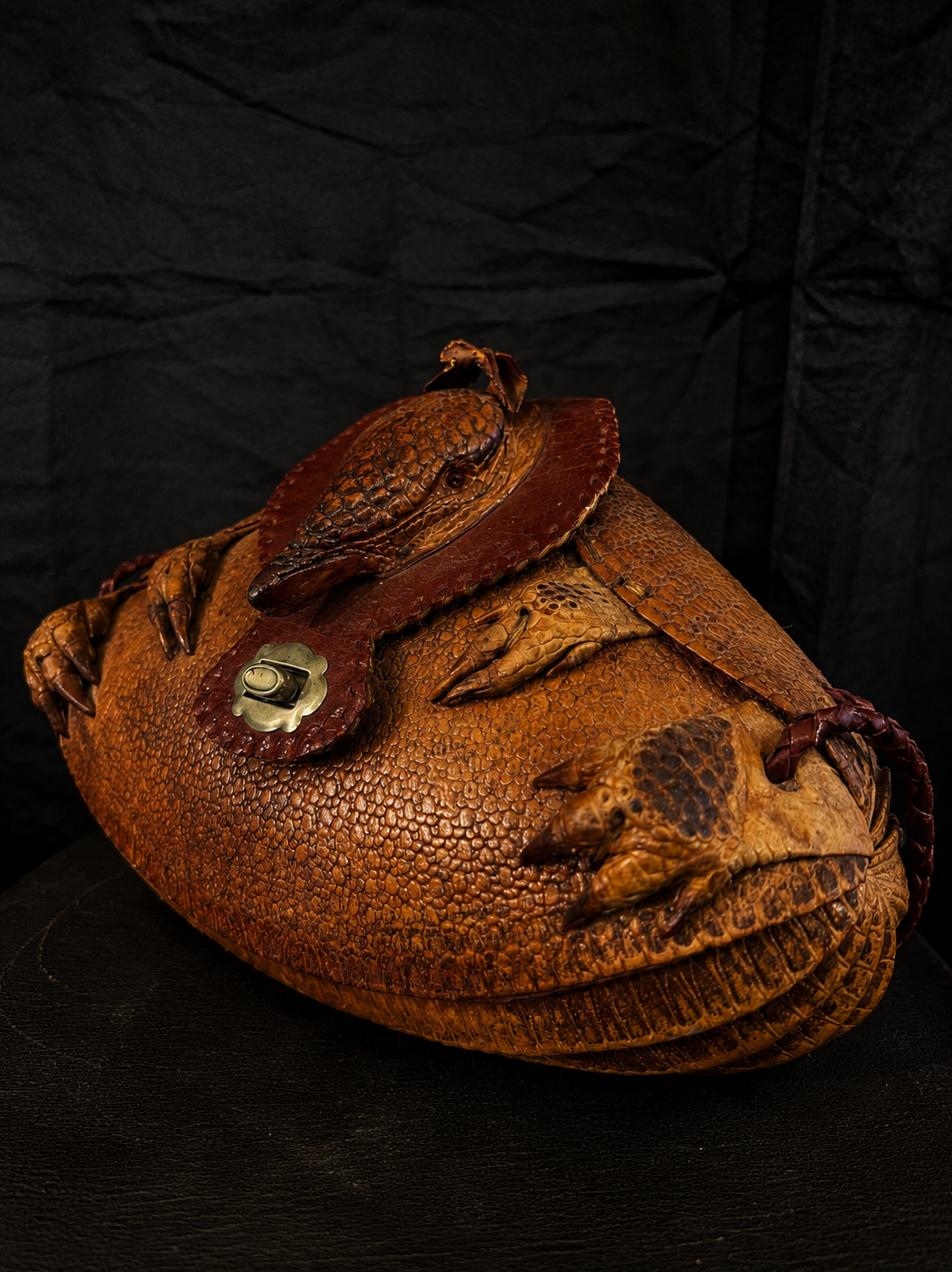 Mid-Century Taxidermy Armadillo Purse w/ Mirror & Braided Strap