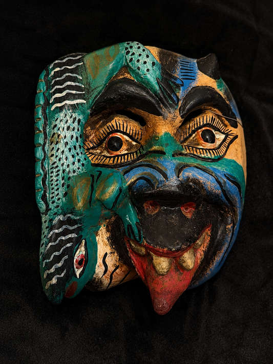 Vintage Mexican Three Face Mask w/  Devil, Serpent, Skull