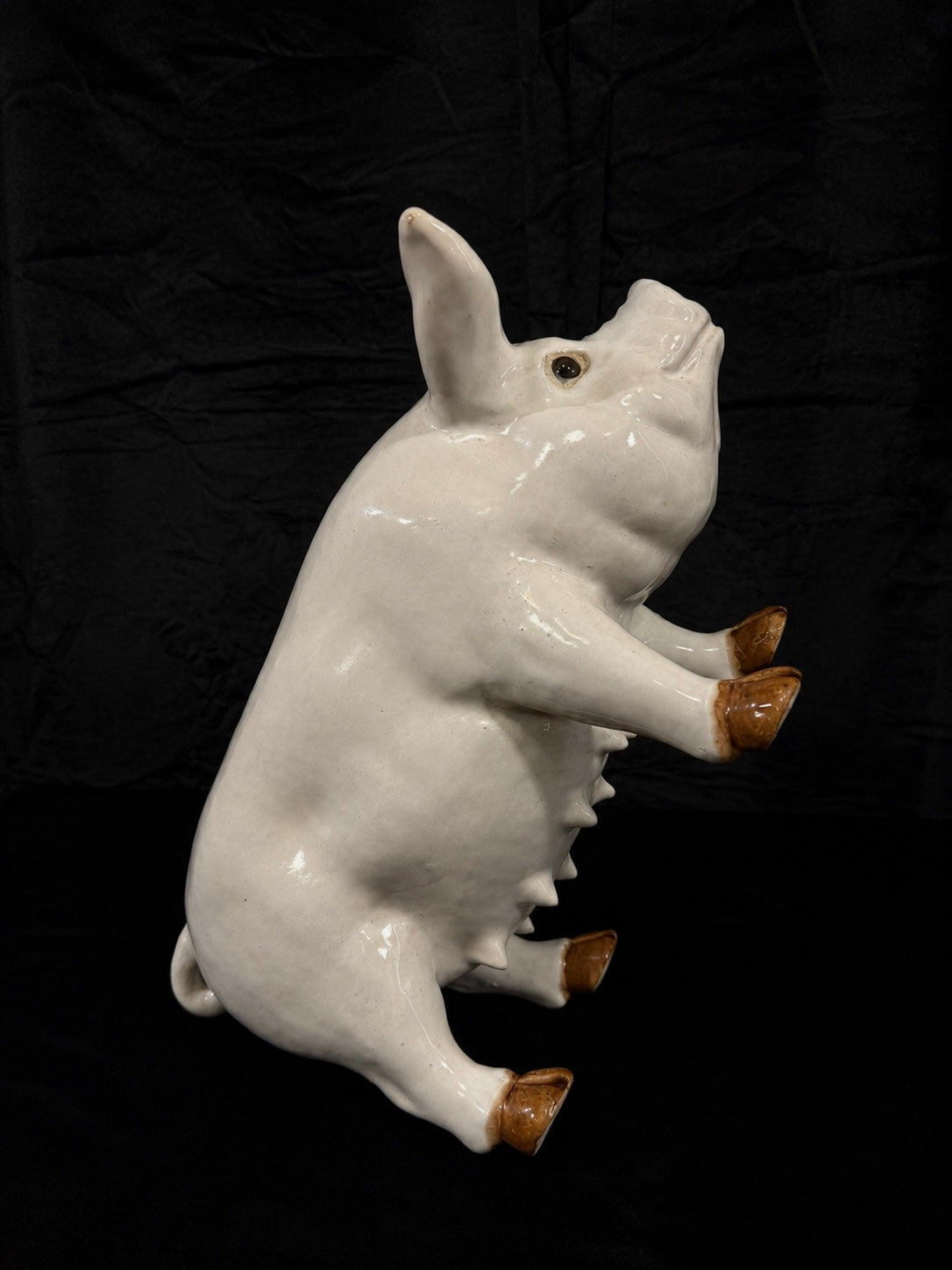 Vintage French Glazed Earthenware Sow w/ Glass Eyes