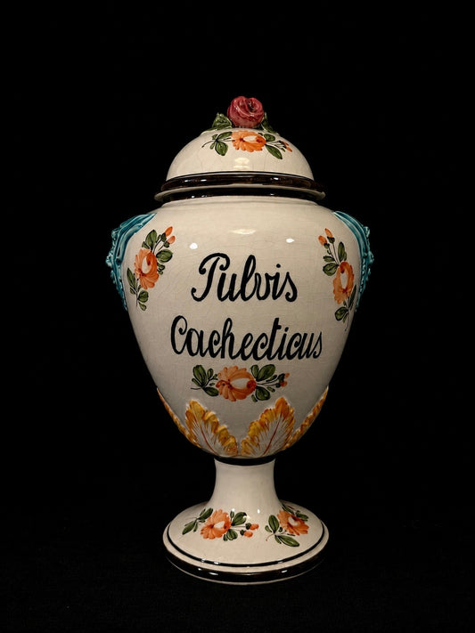 Vintage Italian Apothecary Urn "Pulvis Cachecticus" Satyr / Devil Faces