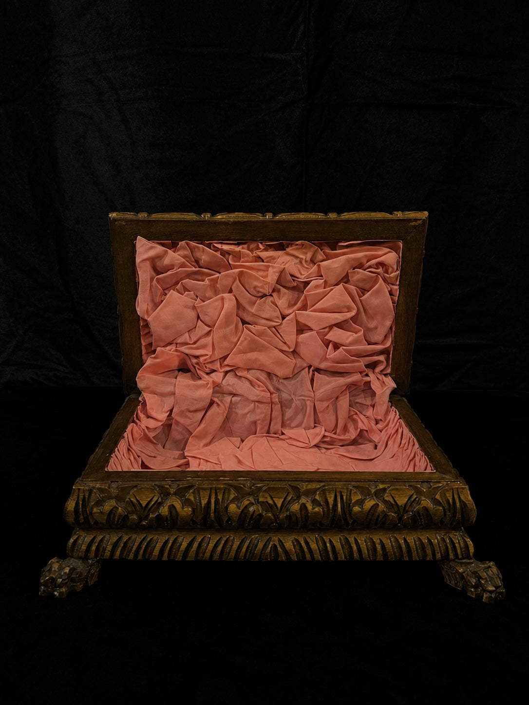 Mid-Century Hungarian Folk Art Casket Box w/ Original Silk Lining
