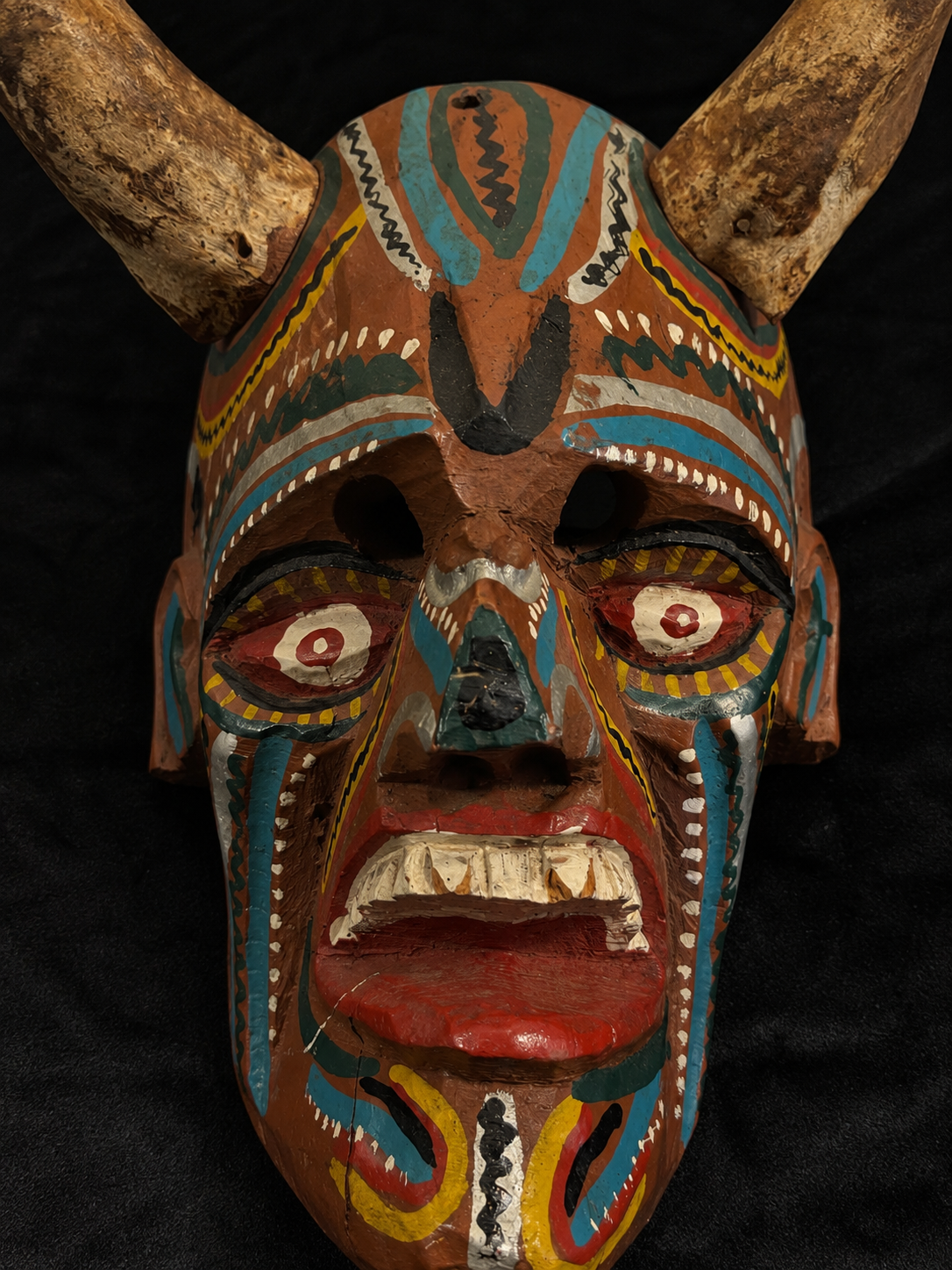 Mid-Century Mexican Diablo Mask w/ Real Goat Horns
