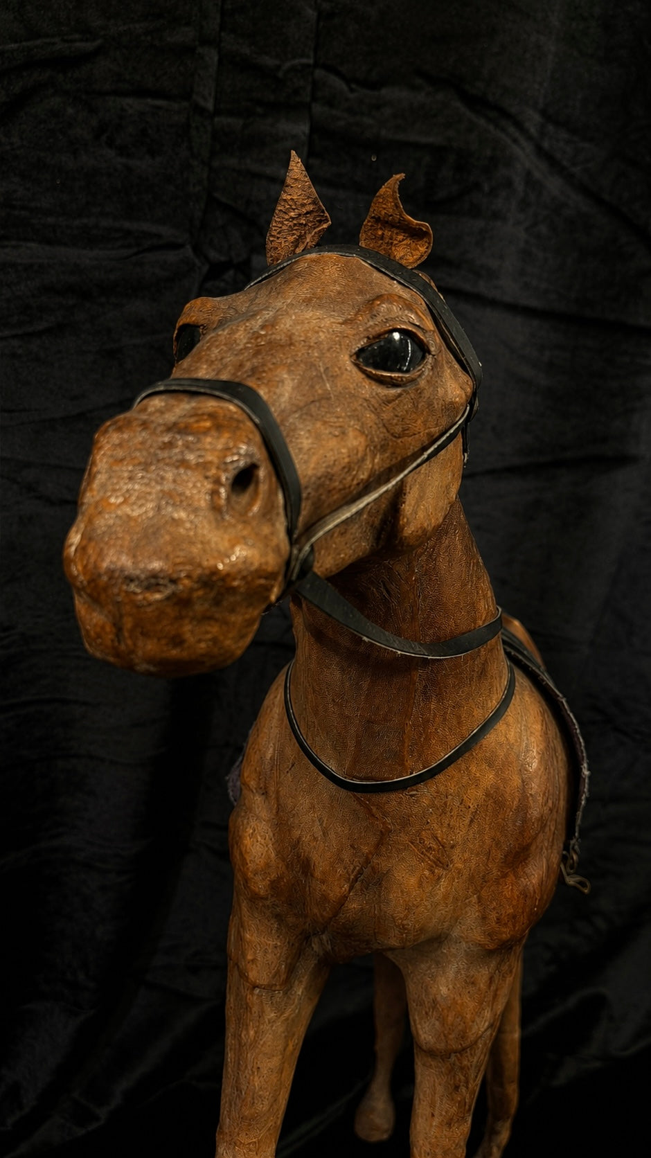 Large Antique Leather-Wrapped Horse Sculpture