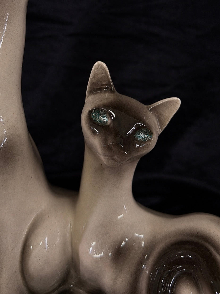 Vintage Mid-Century Siamese Cat Ceramic Sculpture