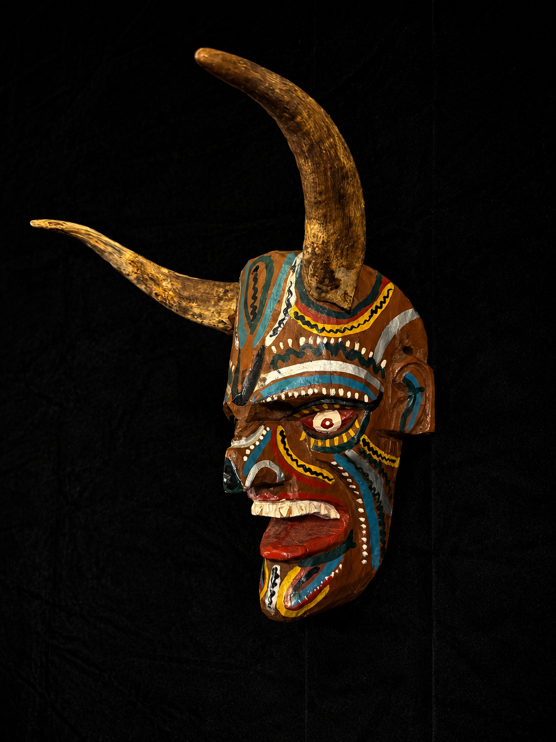 Mid-Century Mexican Diablo Mask w/ Real Goat Horns