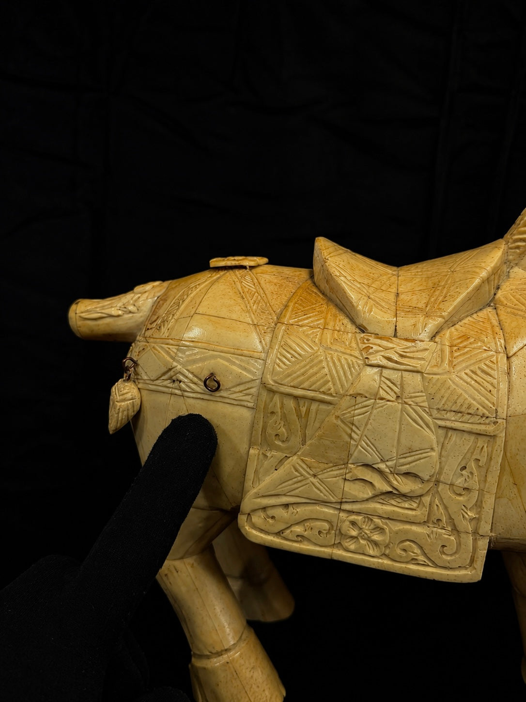 Vintage Pair of Carved Bone Ceremonial Horse Sculptures