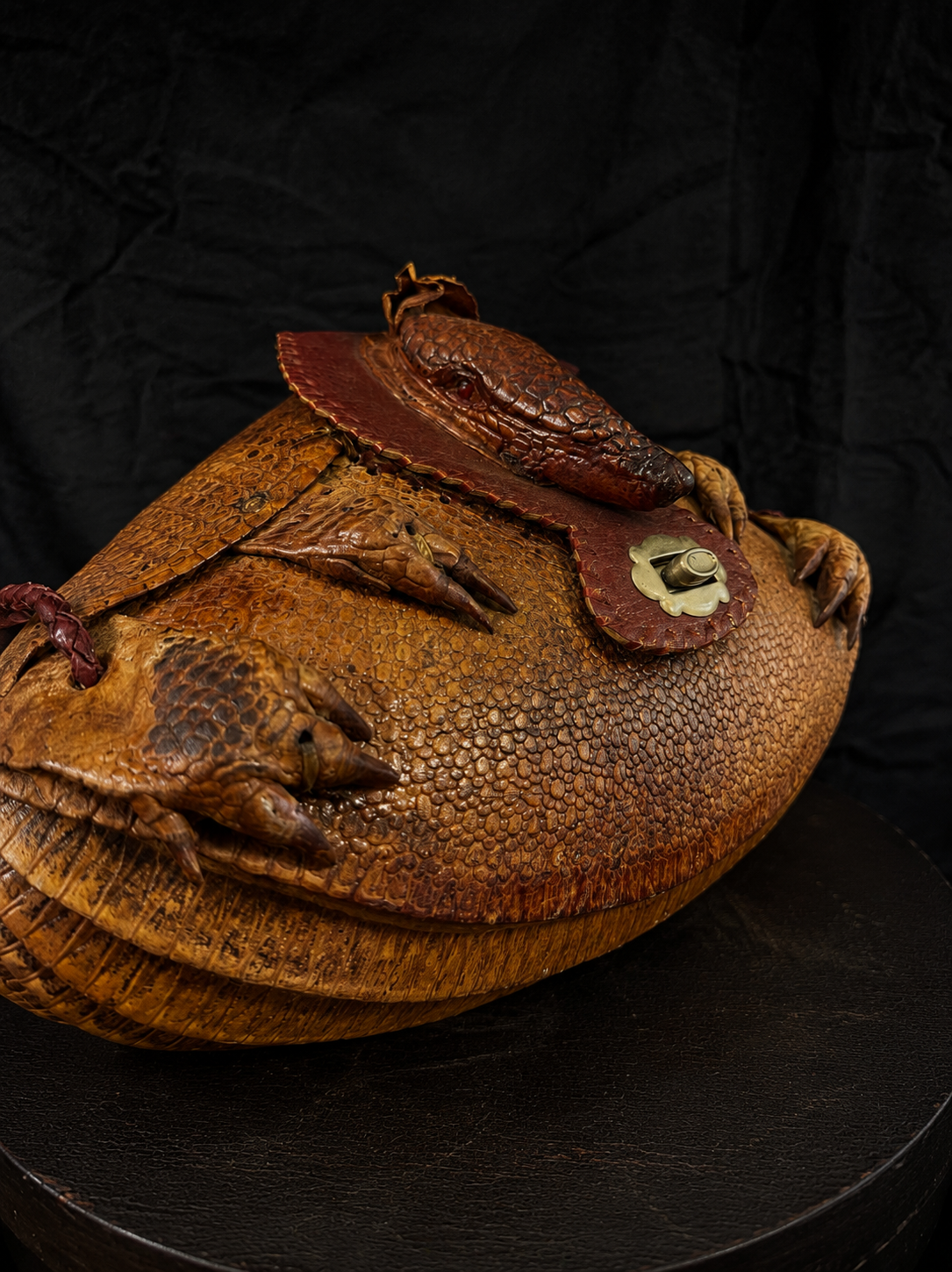 Mid-Century Taxidermy Armadillo Purse w/ Mirror & Braided Strap